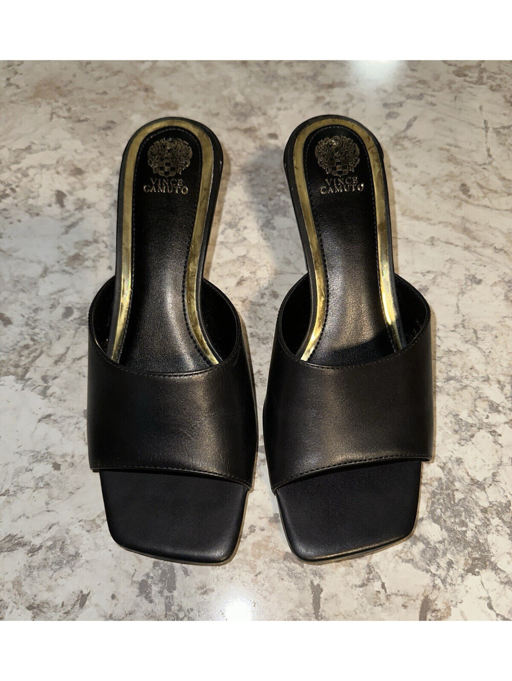 Vince Camuto Women’s Black Slide Sandals Faux Leather Slip-On Open Toe 7